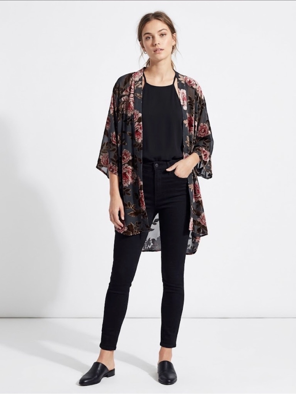 NWT American Eagle Velvet Burnout Floral Kimono Cardigan Whimsigoth Boho Size M